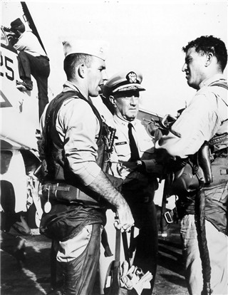 Click photo to enlarge. L-R LT Jerry Coffee, Rear Admiral John Carson, LTjg Art Day
